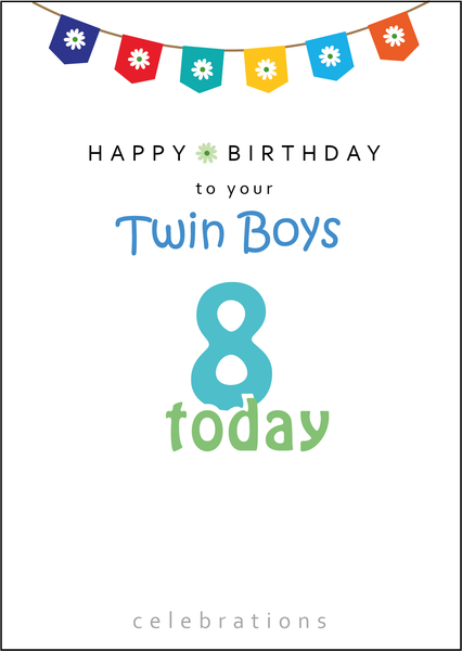 Twins 8th Birthday, Twin Boys 8th Birthday, Twins Eight today, Twins 8 today, Twin Boys Eight today, Twin Boys 8 Today,Twin Boys Birthday Card, Twins Birthday Cards UK, Personalised Twin Birthday Cards, Birthday card for your Twin Boys Twins Birthday Card