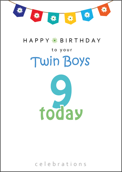 Twins 9th Birthday, Twin Boys 9th Birthday, Twins Nine today, Twins 9 today, Twin Boys Nine today, Twin Boys 9 Today,Twin Boys Birthday Card, Twins Birthday Cards UK, Personalised Twin Birthday Cards, Birthday card for your Twin Boys Twins Birthday Card