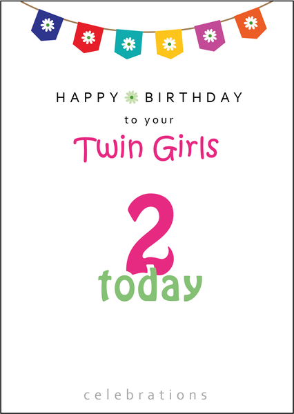 Twins 2nd Birthday, Twin Girls 2nd Birthday, Twins Two today, Twins 2 today, Twin Girls Two today, Twin Girls 2 Today,Twin Girls Birthday Card, Twins Birthday Cards UK, Personalised Twin Birthday Cards, Birthday card for your Twin Girls, Twins Birthday Card