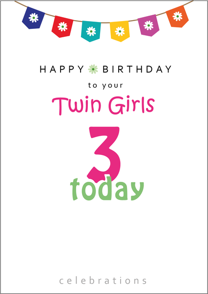 Twins 3rd Birthday, Twin Girls 3rd Birthday, Twins Three today, Twins 3 today, Twin Girls Three today, Twin Girls 3 Today,Twin Girls Birthday Card, Twins Birthday Cards UK, Personalised Twin Birthday Cards, Birthday card for your Twin Girls, Twins Birthday Card
