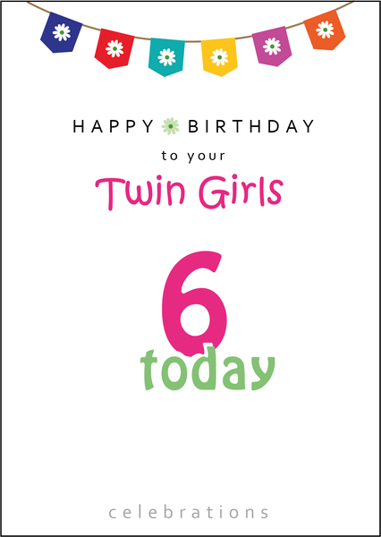 Twins 6th Birthday, Twin Girls 6th Birthday, Twins Six today, Twins 6 today, Twin Girls Six today, Twin Girls Six Today,Twin Girls Birthday Card, Twins Birthday Cards UK, Personalised Twin Birthday Cards, Birthday card for your Twin Girls, Twins Birthday Card