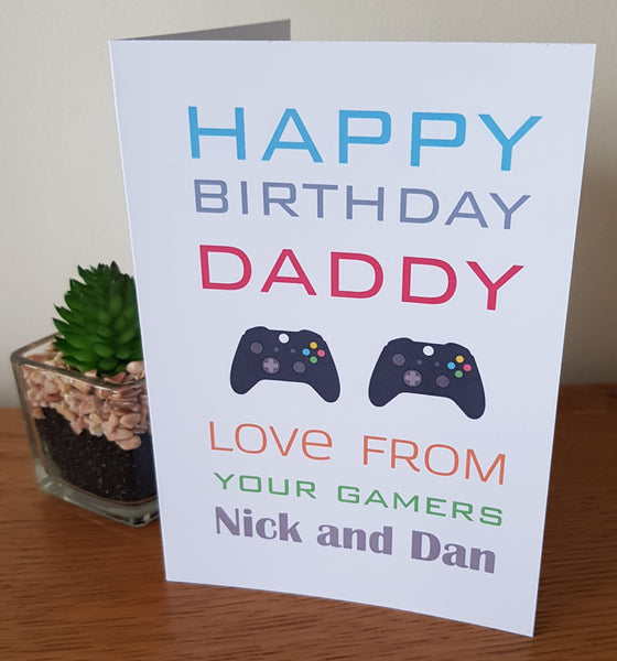 Personalised Twin Dad Birthday Card - Gaming