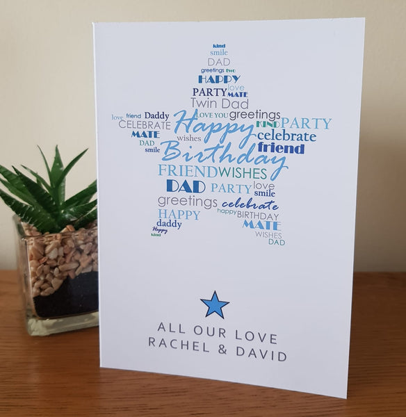 Personalised Twin Dad Birthday Card - Star