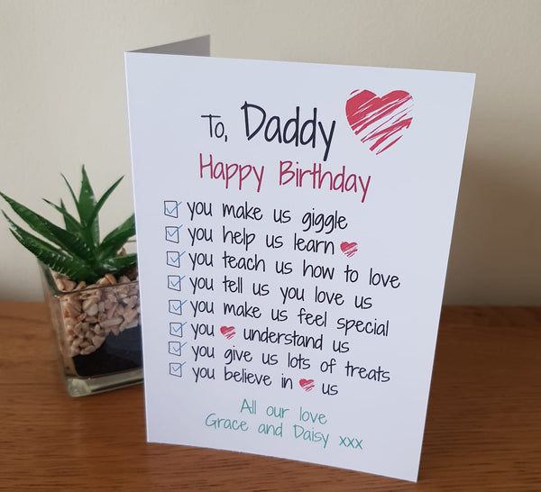 Personalised Twin Dad Birthday Card - List