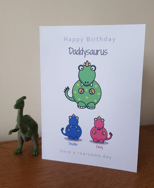 Personalised Twin Dad Birthday Card - Dinosaur