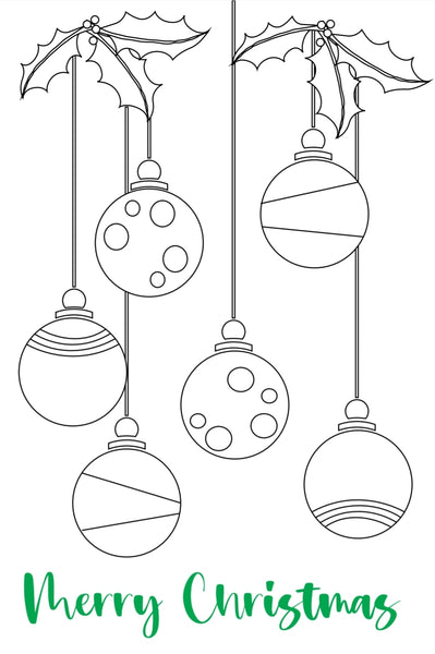 Colour your own Christmas Card, Festive, Christmas 2021, Get Creative, Colouring, Fun, Black & White, Baubles,