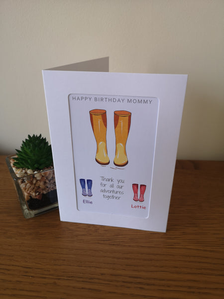 Personalised Twin Mom Birthday Card - Wellie