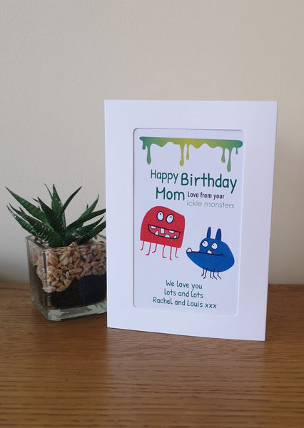 Personalised Twin Mom Birthday Card - Monster