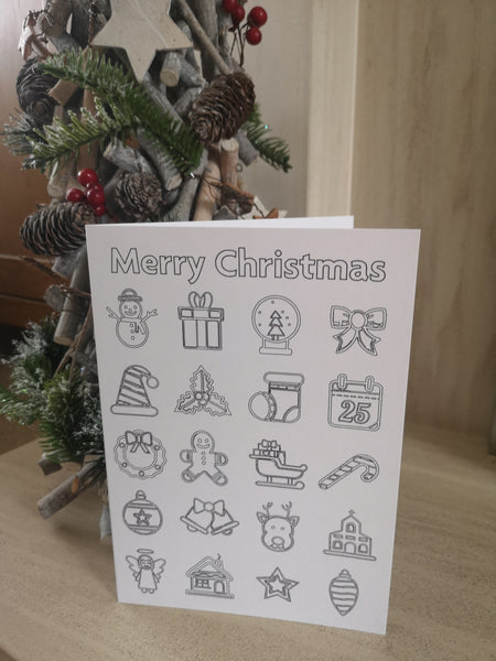 Colour your own Christmas Card, Festive, Christmas 2021, Get Creative, Colouring, Fun, Black & White, Mixture, Collage of Christmas