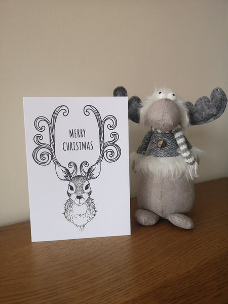 Colour your own Christmas Card, Festive, Christmas 2021, Get Creative, Colouring, Fun, Black & White, Reindeer