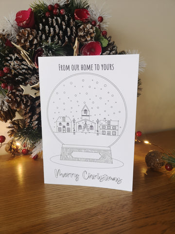 Colour your own Christmas Card, Festive, Christmas 2021, Get Creative, Colouring, Fun, Black & White, Snow Globe