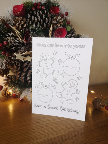 Colour your own Christmas Card, Festive, Christmas 2021, Get Creative, Colouring, Fun, Black & White, Baking, Christmas Baking, Gingerbread & Christmas Pudding