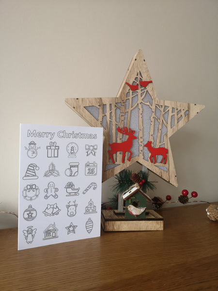 Colour your own Christmas Card, Festive, Christmas 2021, Get Creative, Colouring, Fun, Black & White, Mixture, Collage of Christmas