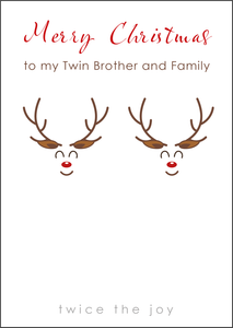 Reindeer Design - Twin Brother and Family Christmas Card