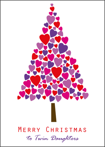 Tree Heart Design Twin Daughters Christmas Card