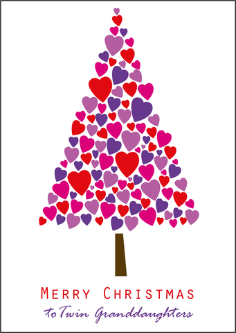 Heart Christmas Tree Design - Twin Granddaughter Christmas Cards