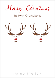 Reindeer Design - Twin Grandsons Christmas Card