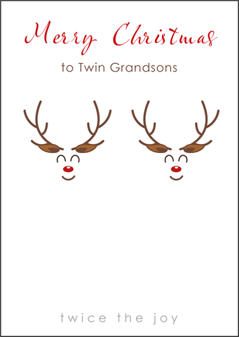 Reindeer Design - Twin Grandsons Christmas Card