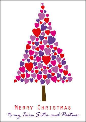 Heart Christmas Tree Design - Twin Sister and Partner Christmas Cards