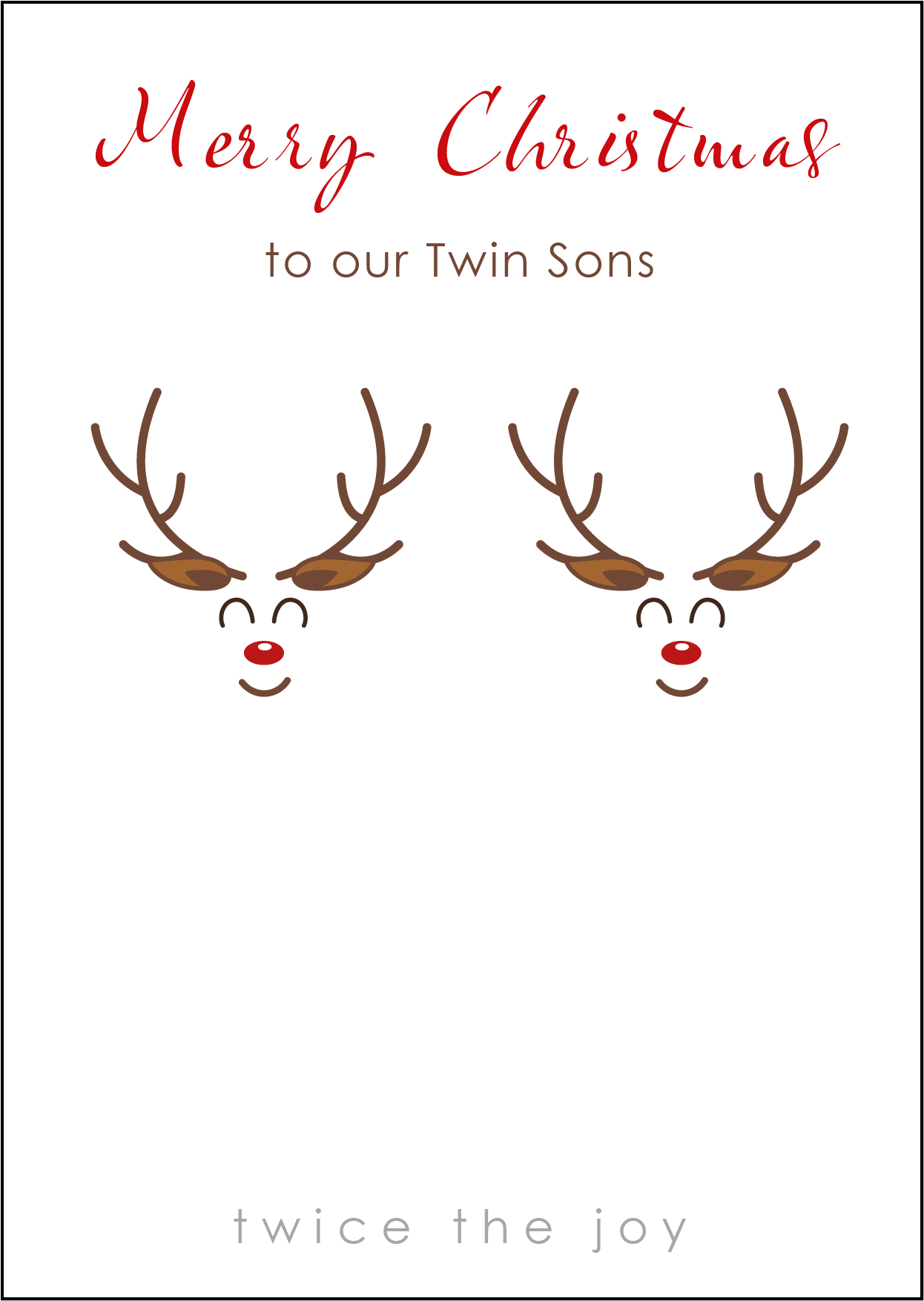 Reindeer Design - Twin Sons Christmas Card