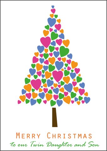 Heart Christmas Tree Design - Twin Daughter and Son Christmas Card