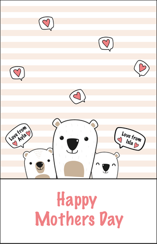 NEW Personalised Mothers Day Card  - Bears