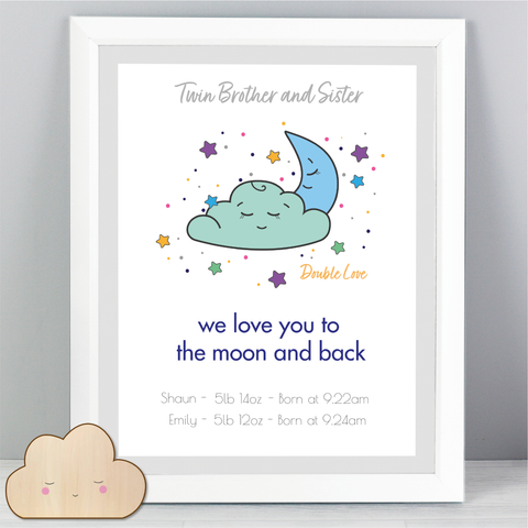 Personalised Baby Prints, Twin Brother and Twin Sister, Twin Brother and Twin Sister Gifts, Personalised Twin Brother and Twin Sister Gifts,  Twin Gifts, Twin Birthday Gifts, Twin Birthday Gift, Personalised Twin Birthday Card, Gift for twin babies