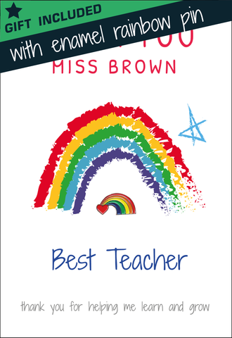 Personalised Thank You Card & Rainbow Badge - Best Teacher