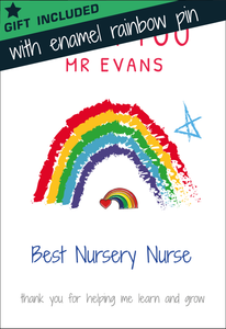 Personalised Thank You Card & Rainbow Badge - Best Nursery Nurse