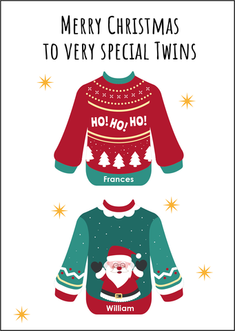 Personalised Twin Christmas Card - Christmas Jumper