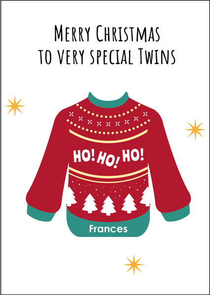 Personalised Twin Christmas Card Set - 2 Cards - Christmas Jumper