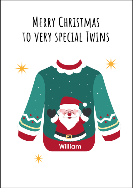 Personalised Twin Christmas Card Set - 2 Cards - Christmas Jumper