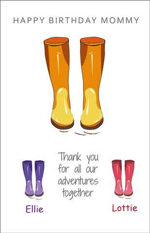 Personalised Twin Mom Birthday Card - Wellie