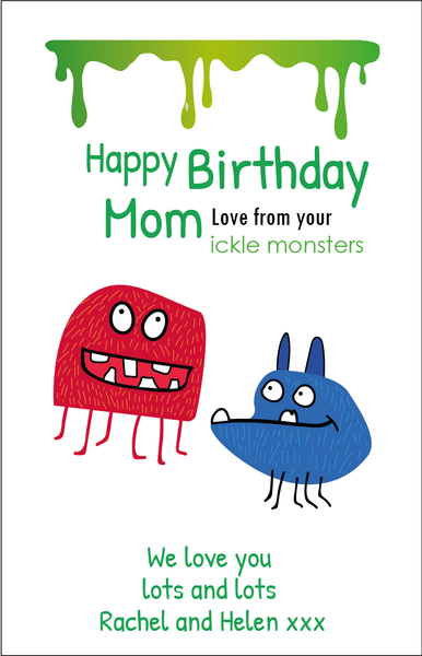 Personalised Twin Mom Birthday Card - Monster