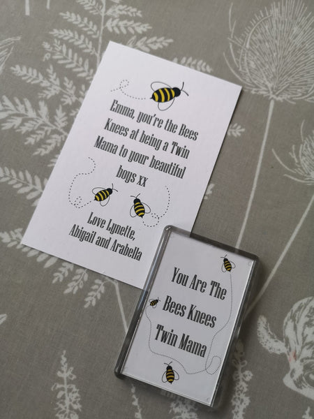 Personalised Twin Mum Gift - Fridge Magnet and Postcard- Bumble Bee